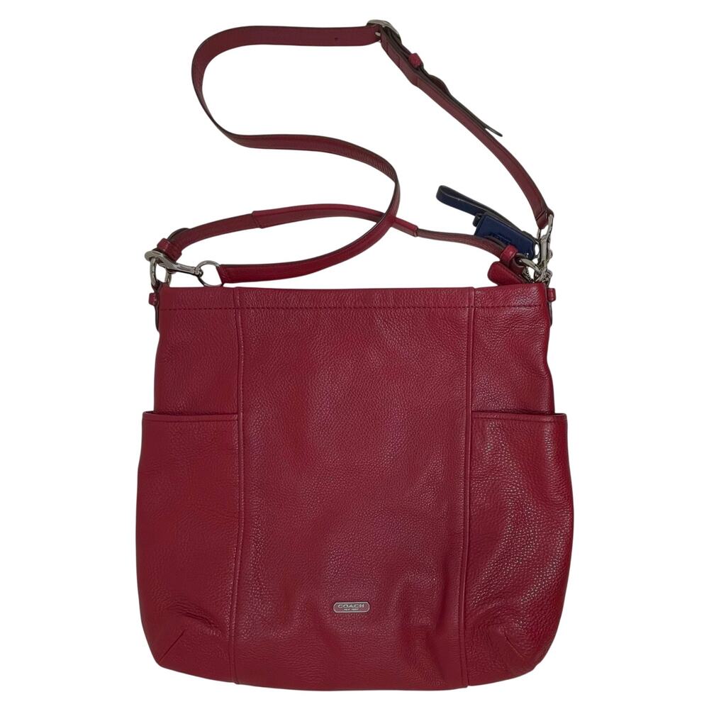 Coach Park Pebbled Leather Hobo Crossbody Bag - Silver Hardware - Crimson Red